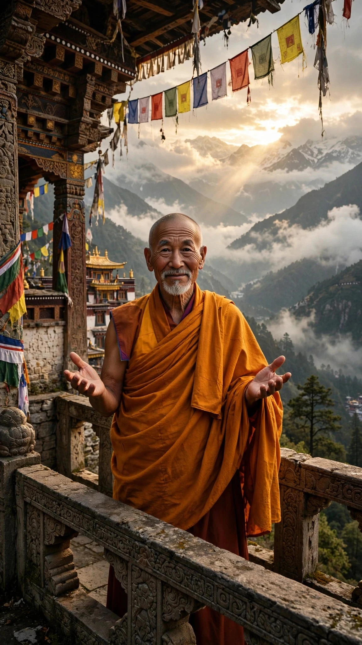 Maestro Kensho meditando en un jardín zen